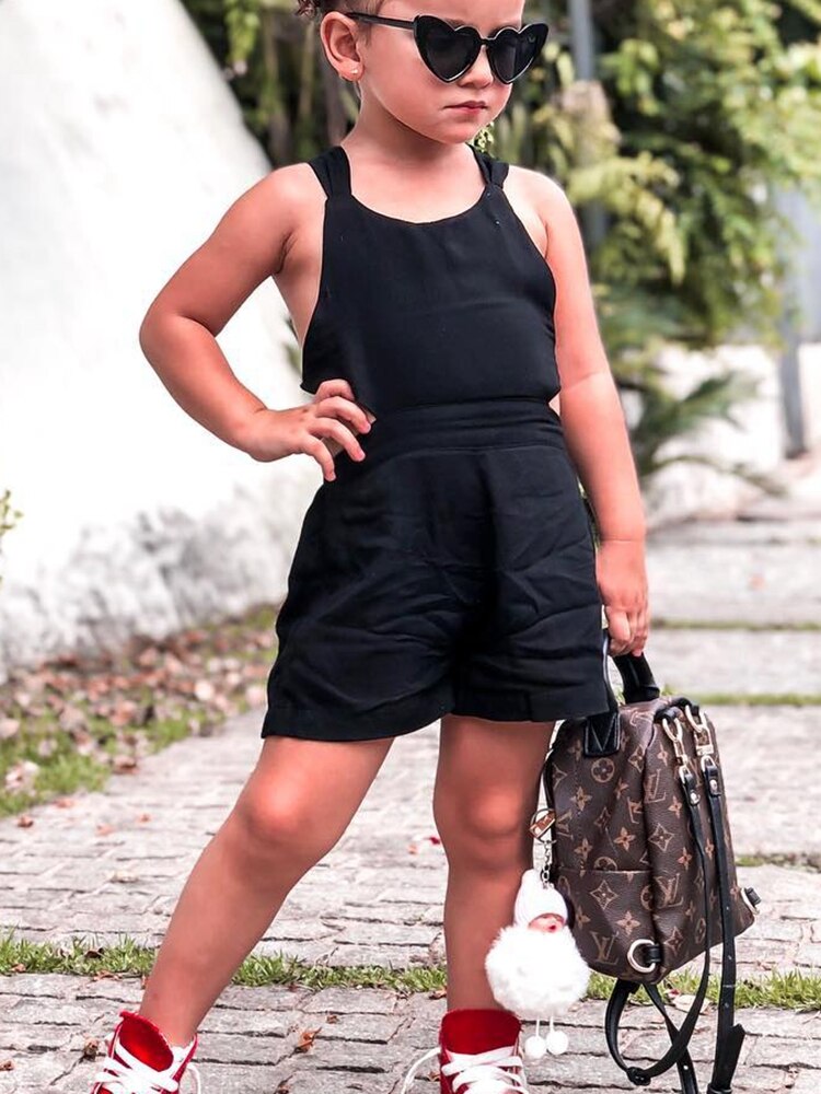 Mono sin mangas sólido con espalda descubierta para niña pequeña