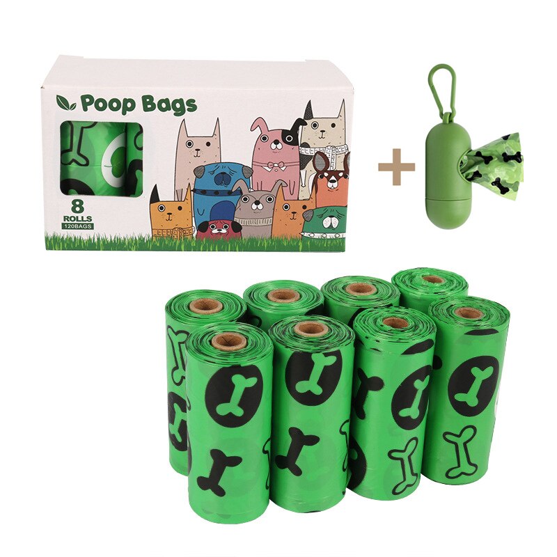 Dog Poop Garbage Bag Clean Box Waste Poop Bags for Pet Leash Toilet Pick up Tools Pet Accessories Disposal Outdoor Degradation: Green 8 rolls