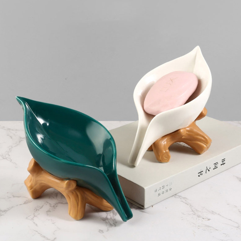 Jabonera creativa con hojas de cerámica para el hogar, soporte de drenaje nórdico para el baño, contenedor de jabón para la cola