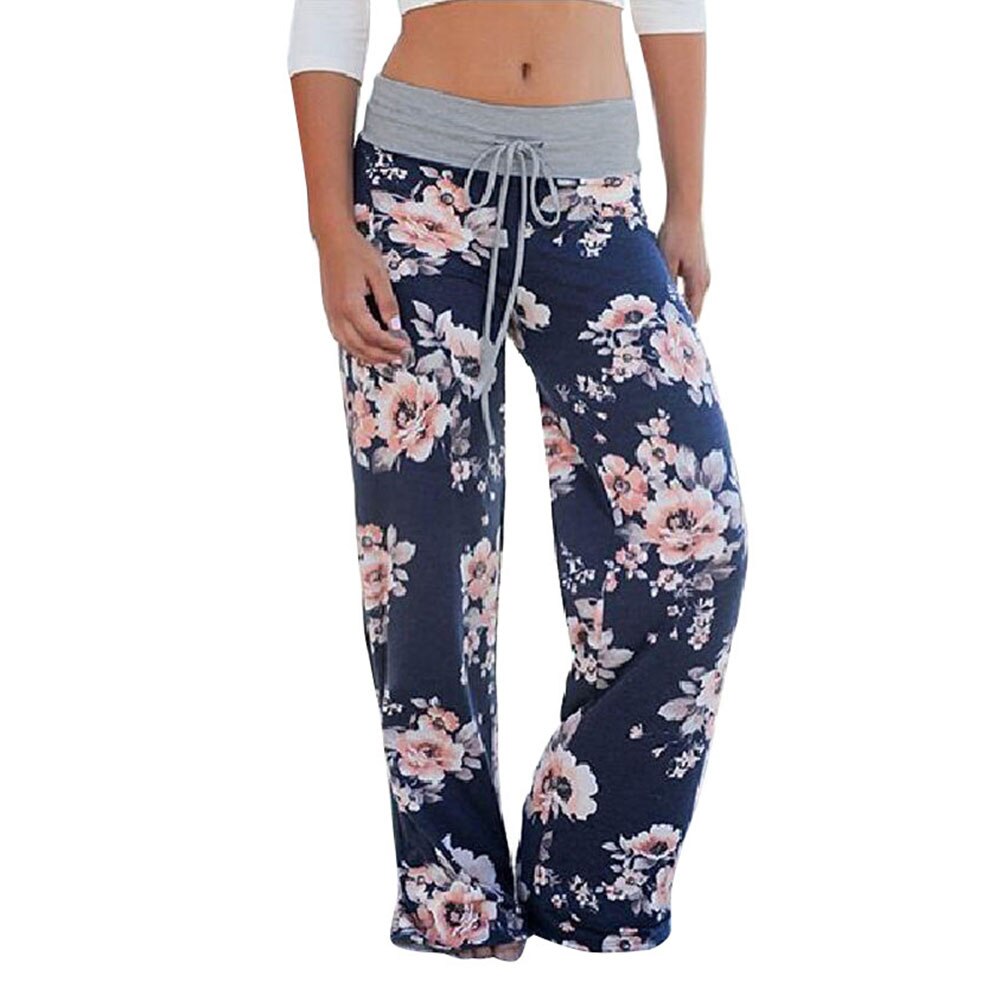 Tout pantalon d'entraînement ample pour femmes, imprimé Floral, décontracté, taille extensible, cordon de serrage, bas, grande taille: XXXL / Bleu