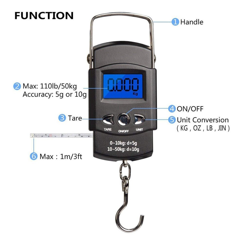 Báscula electrónica con gancho colgante, balanza Digital LCD para equipaje de pez, para viaje