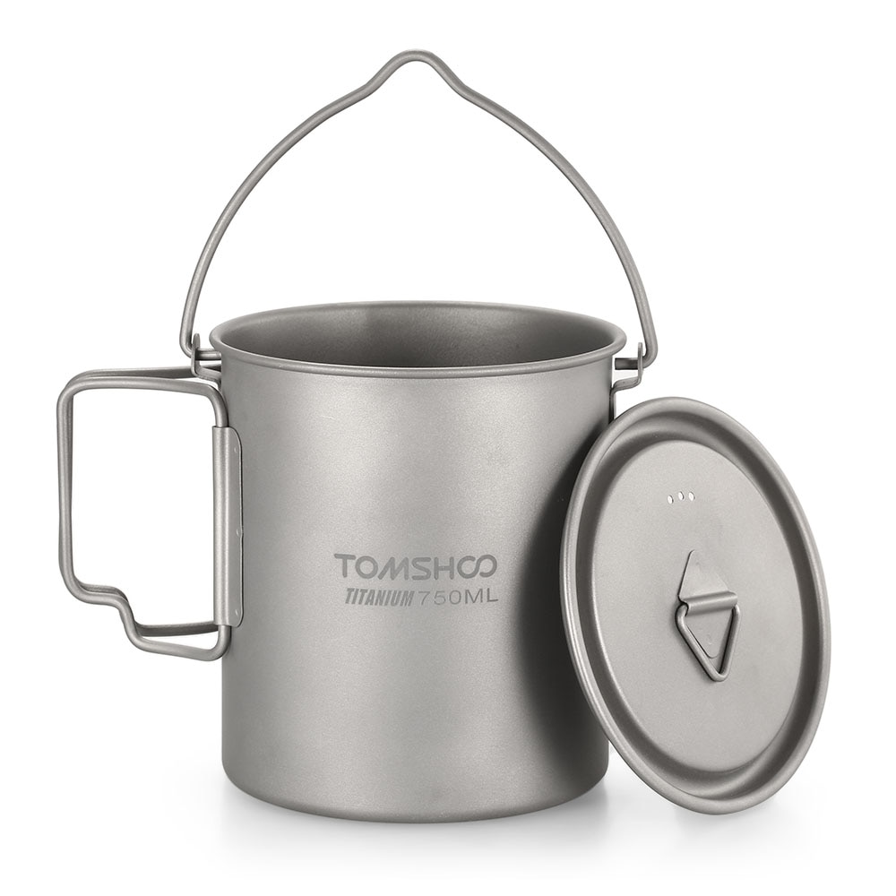 TOMSHOO 750ml Ultraleicht Titan Topf Faltbare Griff Titan Wasser Becher Tasse draussen Camping Kochen Picknick Mit Deckel