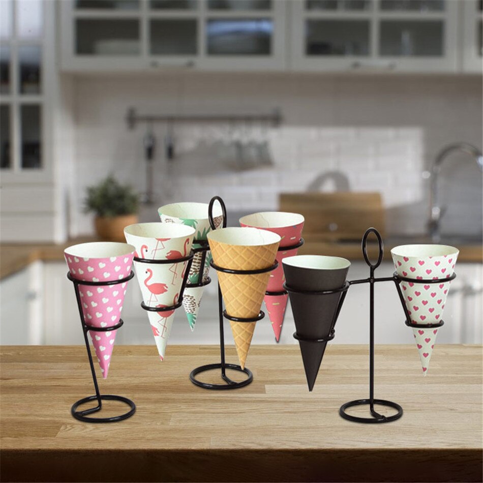 3 stilarter isskærme til udstillingsvindue sort jernkegleholder iskegle standl heavy duty cupcake bagning dekorere