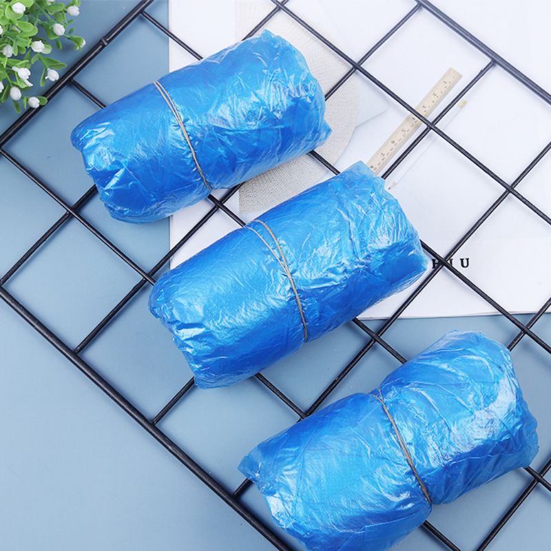 100 pcs Disposable Plastic Thick Shoe Cover Blue Anti Slip Outdoor Carpet Cleaning Overshoes Boot Saf Waterproof Shoes Covers