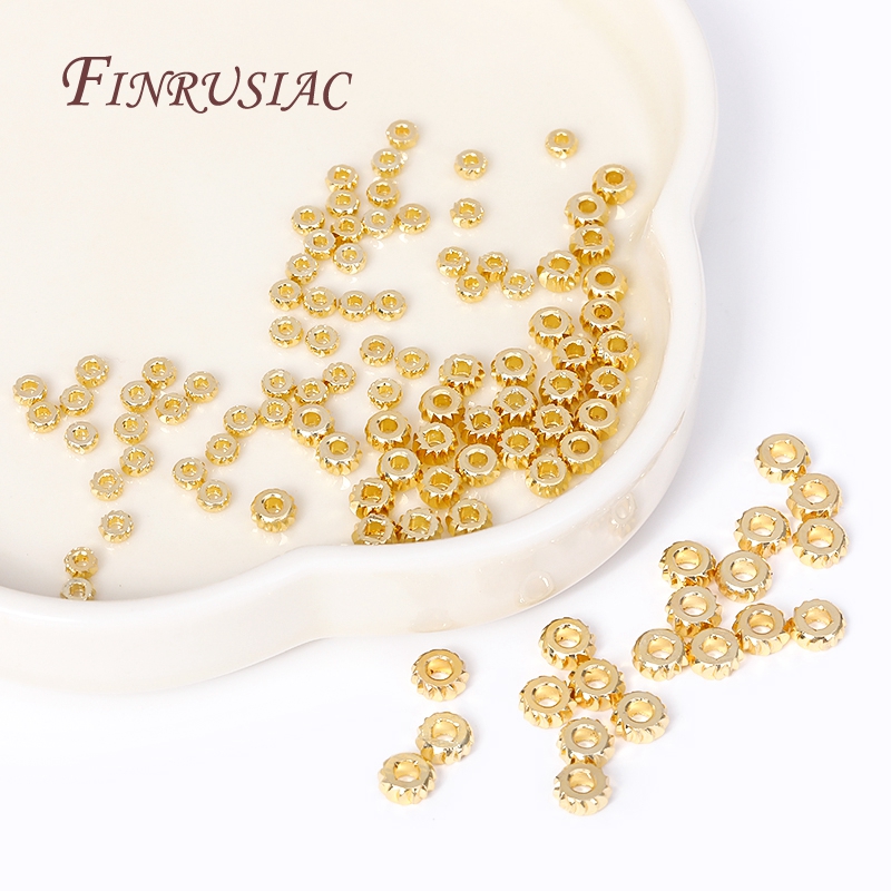 Cuentas de Metal a granel para fabricación de joyas, abalorios de latón chapado en oro de 18K, espaciador corrugado redondo para pulsera, collar, bricolaje,