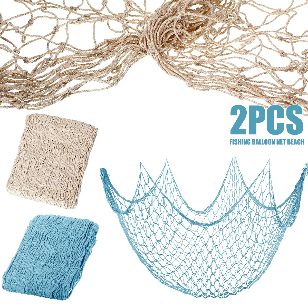 Visnet Katoen Decoratief Visnet 2-delig Visnet Decoratie Beige Nautische Zee Thema Wandkleden Visnet Vis