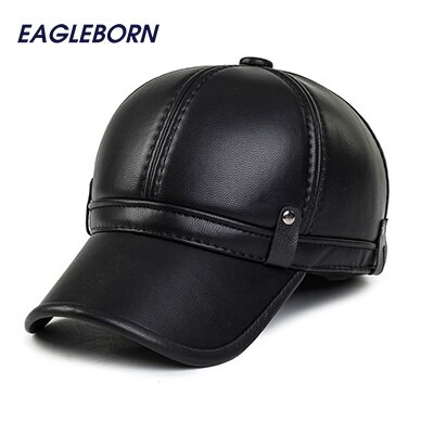 Eenvoudige Mode Heren Winter Cap Warme Fleece Voering Warm Houden Oorklep Lederen Hoeden Voor Vrouwen Mannen Faux Leather Baseball cap: black
