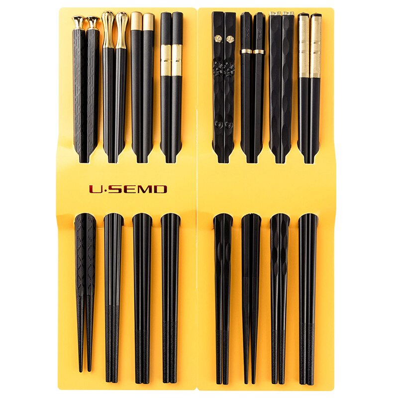 Baguettes en alliage noir chinois japonais, 5-10 paires baguettes alimentaires Sushi baguettes chinoises réutilisables en acier inoxydable: 8Pairs