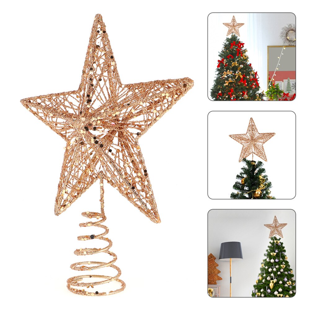 1pc prachtige ijzeren kunst kerstboom ornamenten boomtop ster: Roségoud