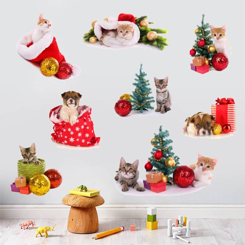 Kerst Katten Honden Muurstickers Kerst Decoratie Leuke Dieren Muurstickers Voor Kinderkamer Slaapkamer Nursery Muurstickers