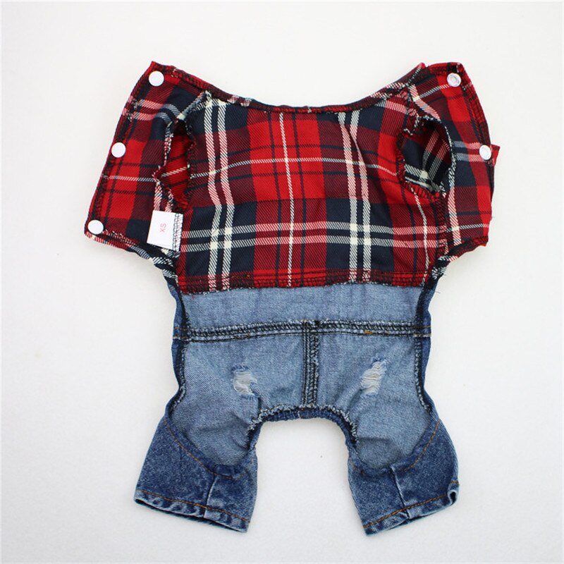 Blue Pet Denim Jumpsuit Dog Jeans Overalls Cool Plaid Coat Jacket for Puppy Cat Cowboy Jeans Clothes for Dogs Yorkies Chihuahua