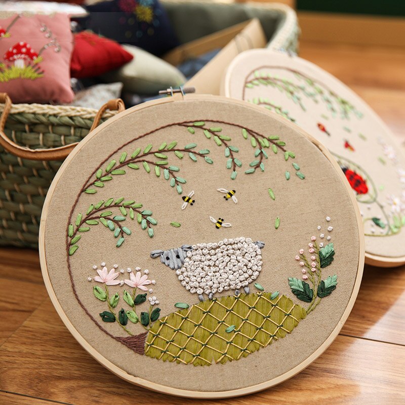 Avec cadre bricolage rubans broderie pour débutant kits de couture point de croix dessin animé animaux art mural décoration chambre bébé