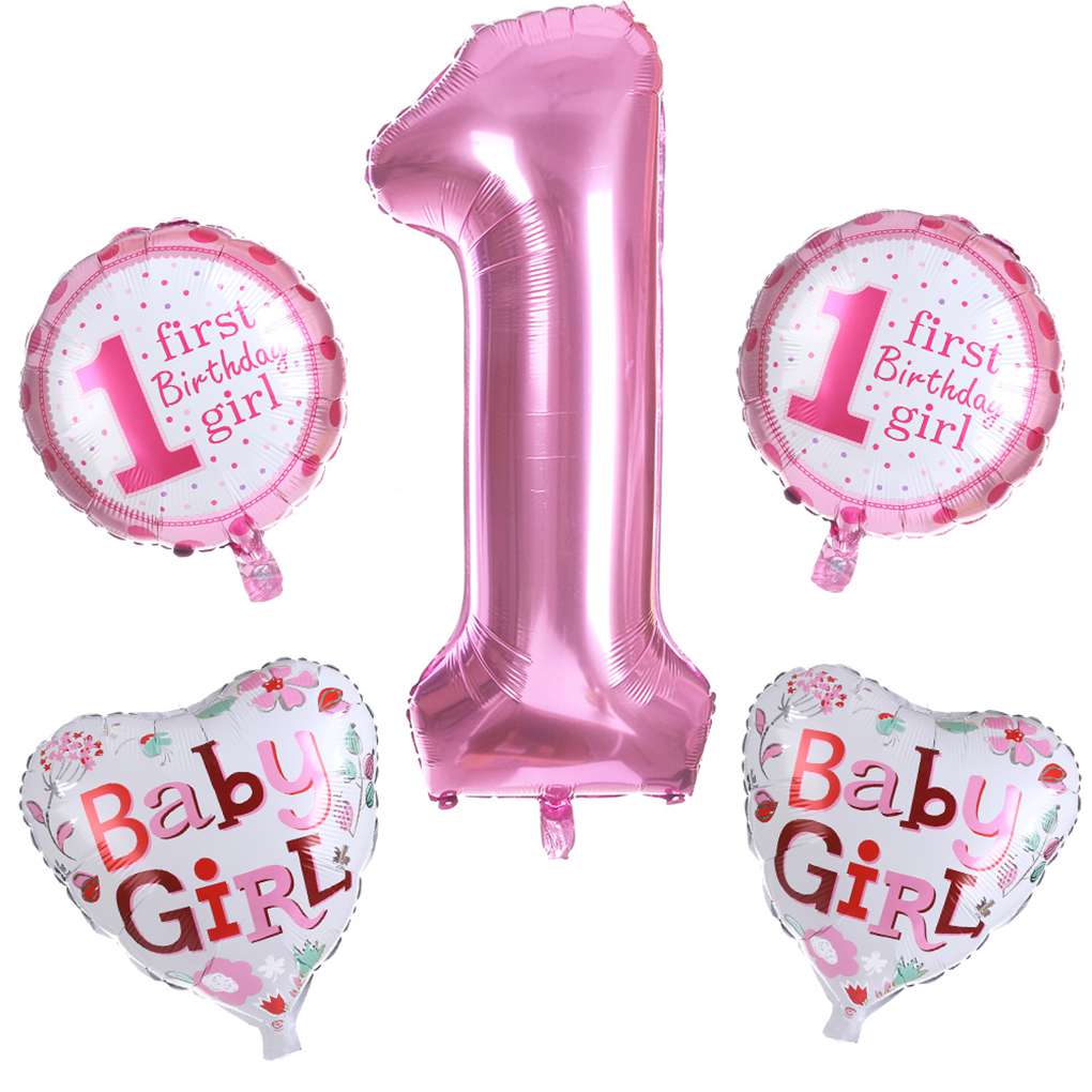 5 stk ballonsæt baby et års fødselsdag aluminiumsfolie femtakket stjerne nummer ballon blå pink festpynt: Lyserød