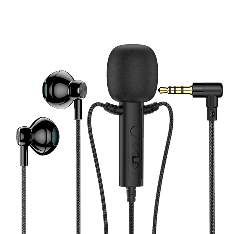 For Live Broadcast Karaoke with Clip Lapel Mic Earphones Portable 3.5mm In-ear Headsets Surround Sound Headphones with HD Mic: black