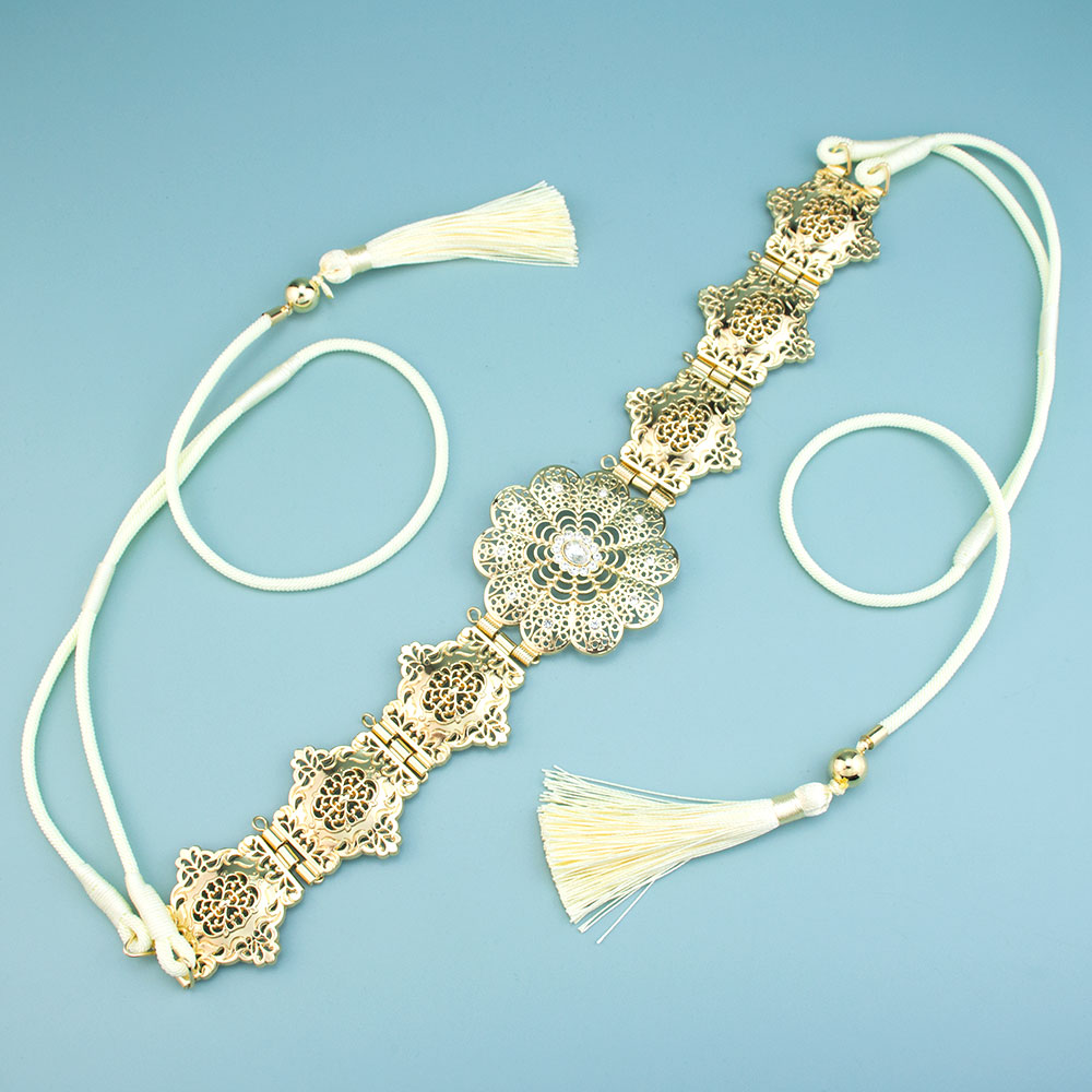 Sunspicems – ceinture Caftan marocain couleur or, glands à main, corde, chaîne de taille pour femmes, décoration de bijoux de mariage arabe: Plaqué or antique