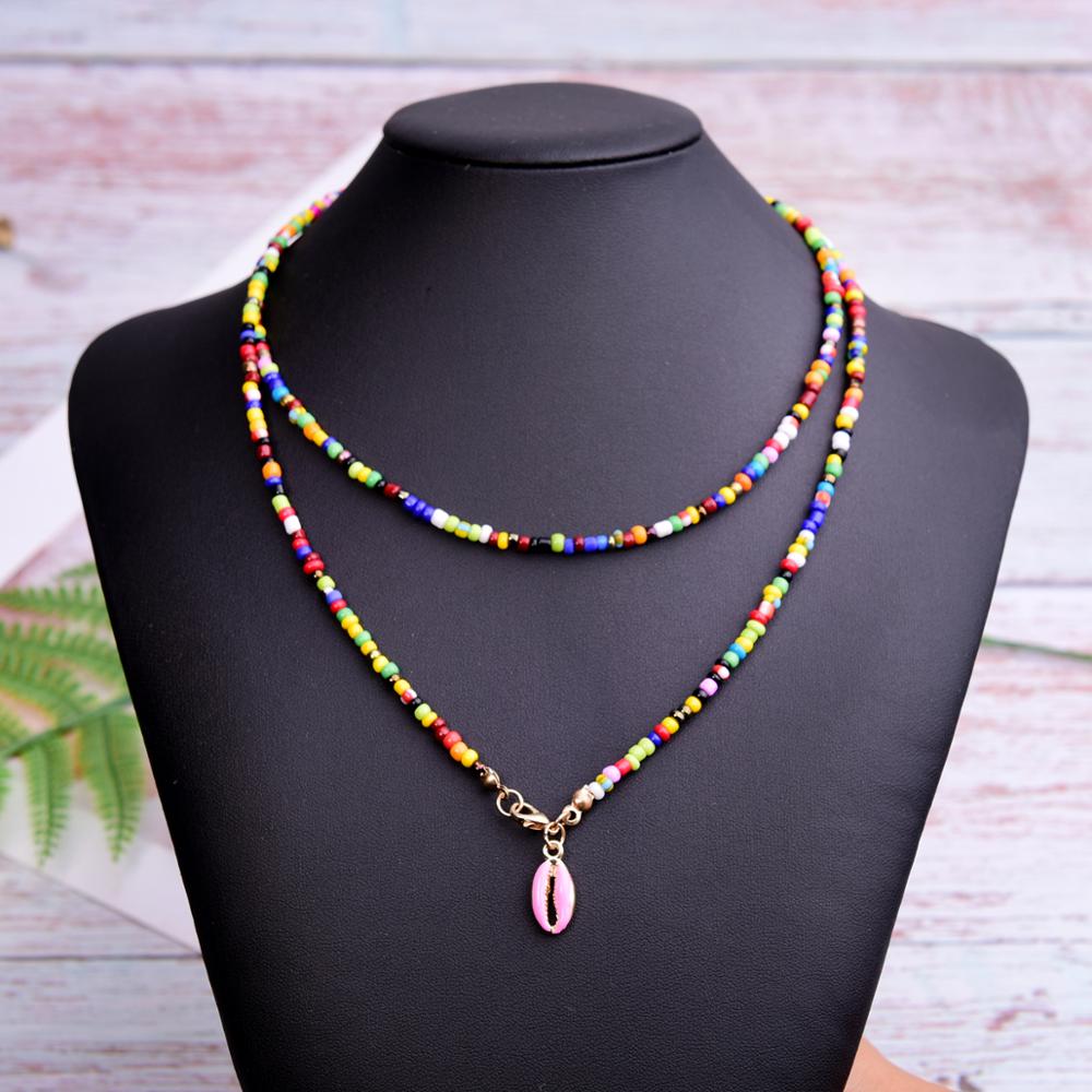 MOON GIRL Double Layers Seedbead Choker for Women Boho Statement Shell Collier Femme Bohemian Collares