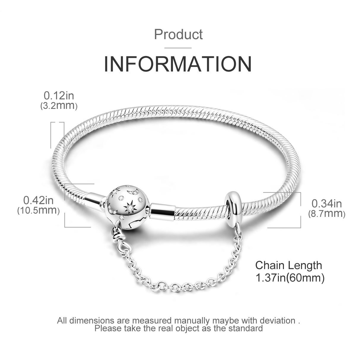 MULA versilbertes Sternverschluss-Schlangenketten-Charme-Armbinde für sterben Herstellung von Reize-Perlen