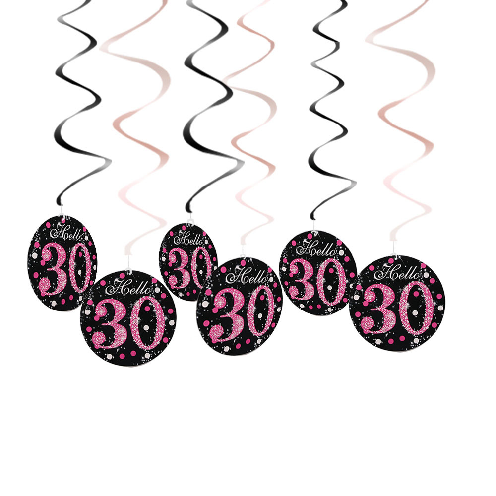6 st/förpackning grattis på födelsedagen slingers 1st födelsedag pojke flicka fest 18 30 40 50 60 70 födelsedagsdekoration baby shower festtillbehör: Rosa 30
