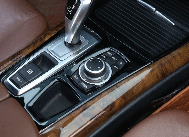Sort midterkonsol gearskifte panel dekorationsdæksel trim til bmw  x5 e70 x6 e71 lhd rustfrit stål bil styling