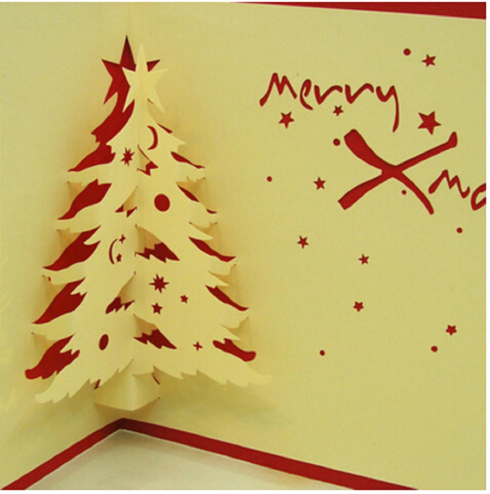 3D Pop Up Origami Greeting Christmas Cards Stereoscopic Christmas tree: E