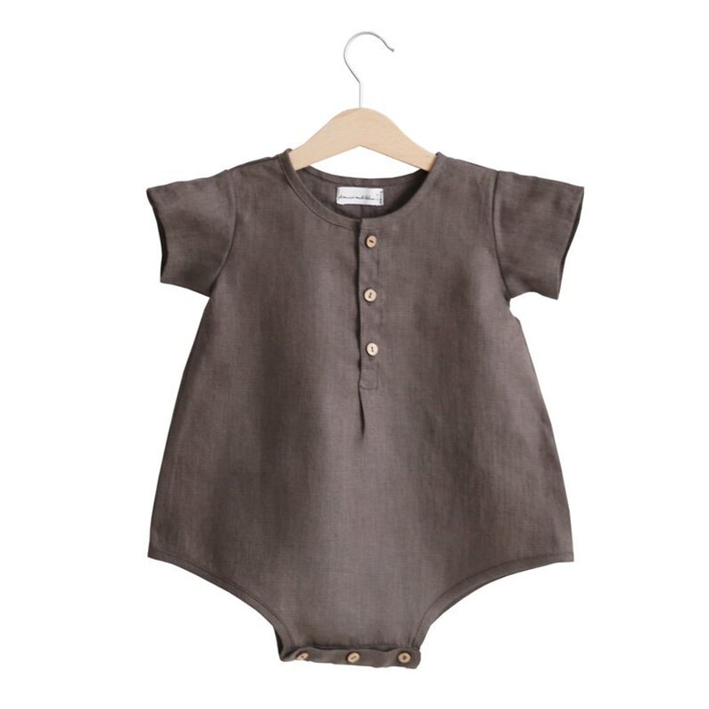 Zomer Pasgeboren Katoen Linnen Jumpsuit Baby Effen Kleur Comfortabele Losse Romper Jongen Grijs Bruin Kleding: Grey / 9m