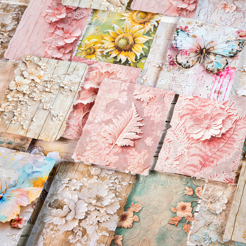 20Pcs Paper Flower Letter Series Scrapbooking Paper Material Perfect for Collage Journaling Diy Craft Supplies