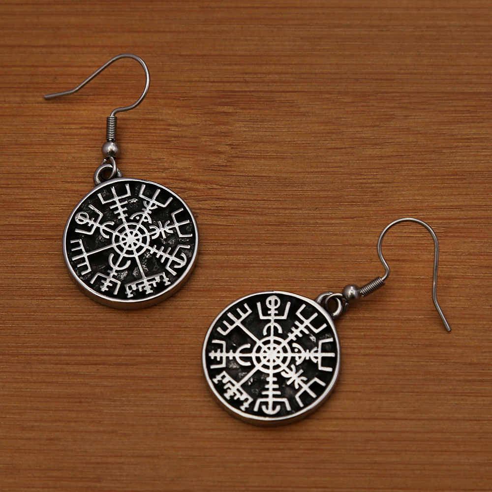 Boucles d'oreilles boussole Rune Viking Vintage simples pour femmes et filles, en acier inoxydable 316L, amulette nordique à la , bijoux ,