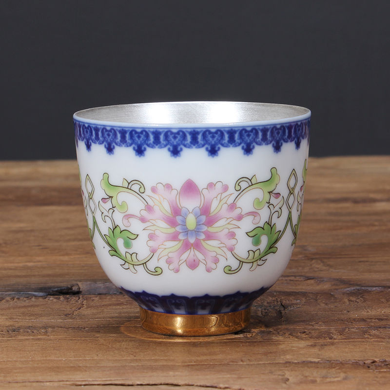 Tasse à thé à Double fond de 65ml, bols à thé de style chinois, tasse en céramique, revêtement interne argenté, tasse impériale asiatique, beau service à thé: style 2