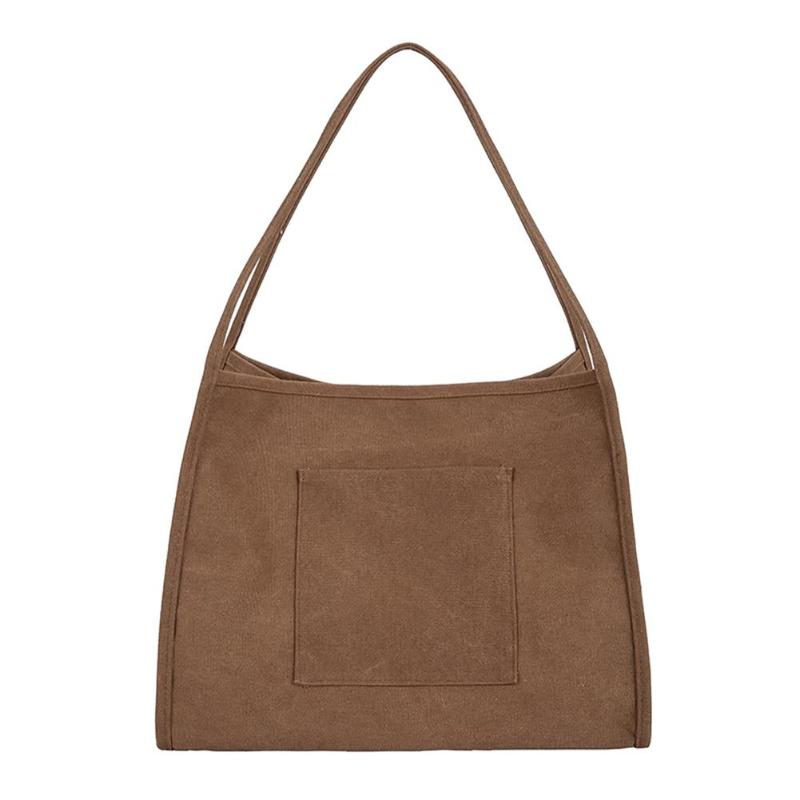 Mode Dames Effen Kleur Schouder Handtassen Zomer Strand Vrouwen Grote Capaciteit Top-Handvat Tassen Casual Canvas Shopping Totes: Coffee