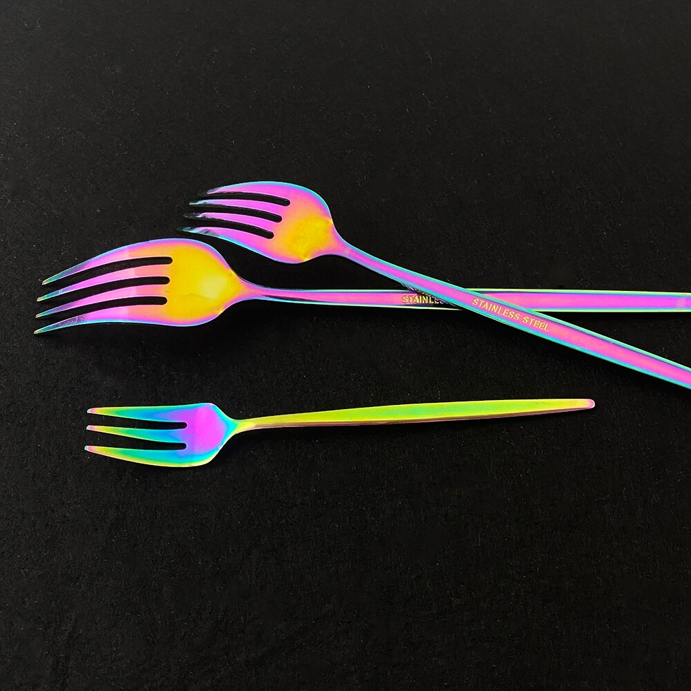 Vaisselle arc-en-ciel vaisselle ensemble de couverts en acier inoxydable de luxe couverts maison fourchette cuillère couteau cuisine dîner ensemble directe