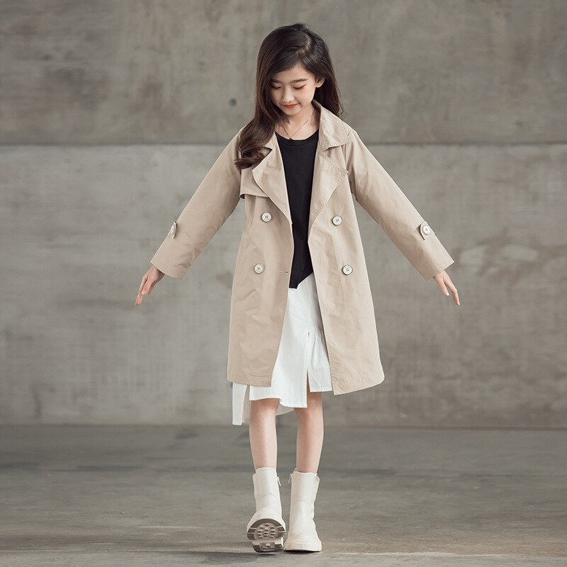 Teenage Trench Coats for Girls Outerwear 2022 Spring Kids Khaki Windbreaker Girls Clothes Long-sleeved Tops Children Jackets