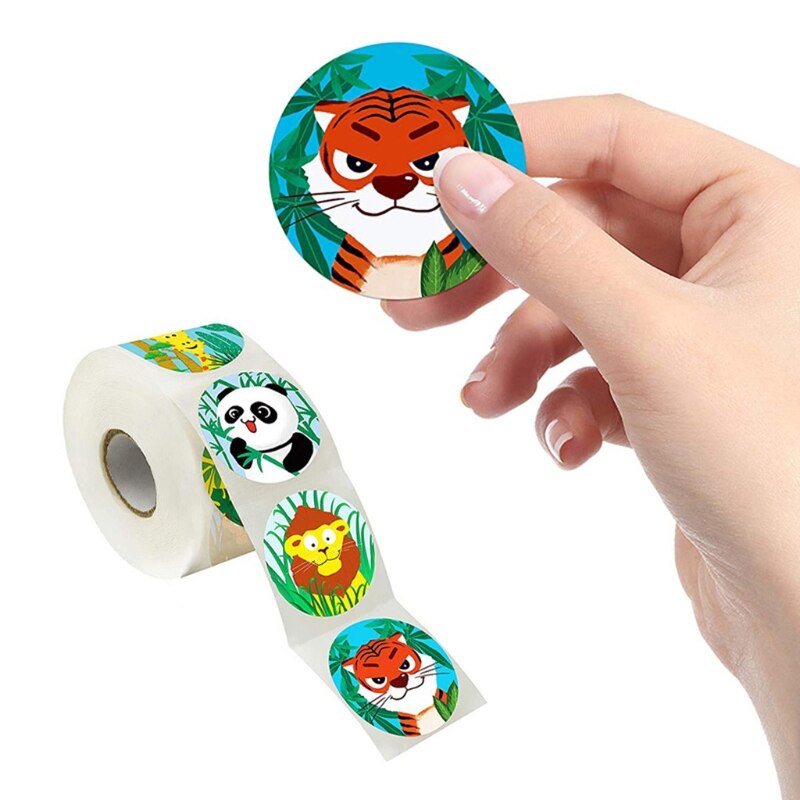 1 Roll Cartoon Animal Stickers Adhesive Tape Child Teacher Reward Sticker