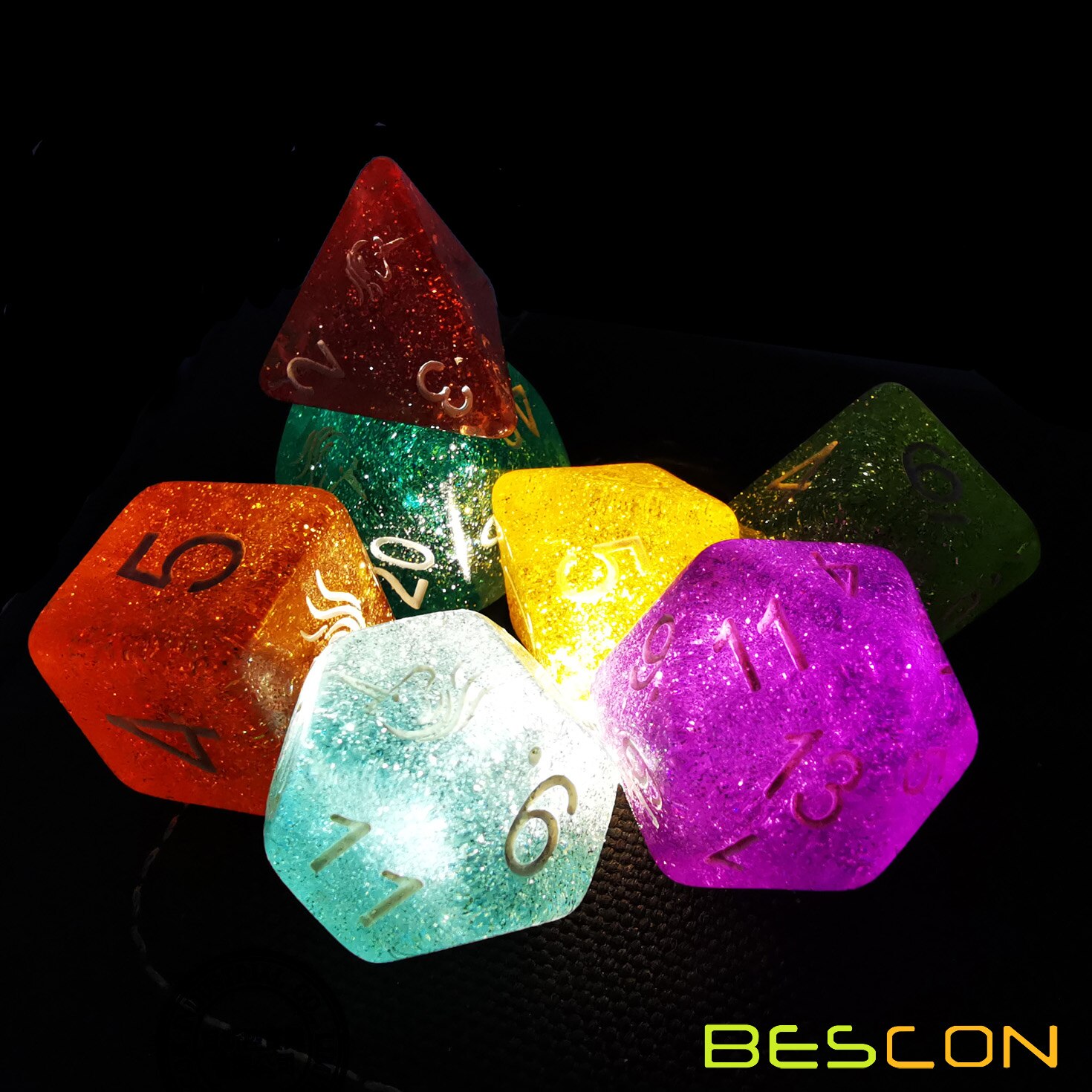 Bescon Unicorns Regenboog Sparkled Polyhedral D &amp; D Dobbelstenen Set Van 7 Kleurrijke Rpg Rol Playing Game Dobbelstenen 7 Pcs set