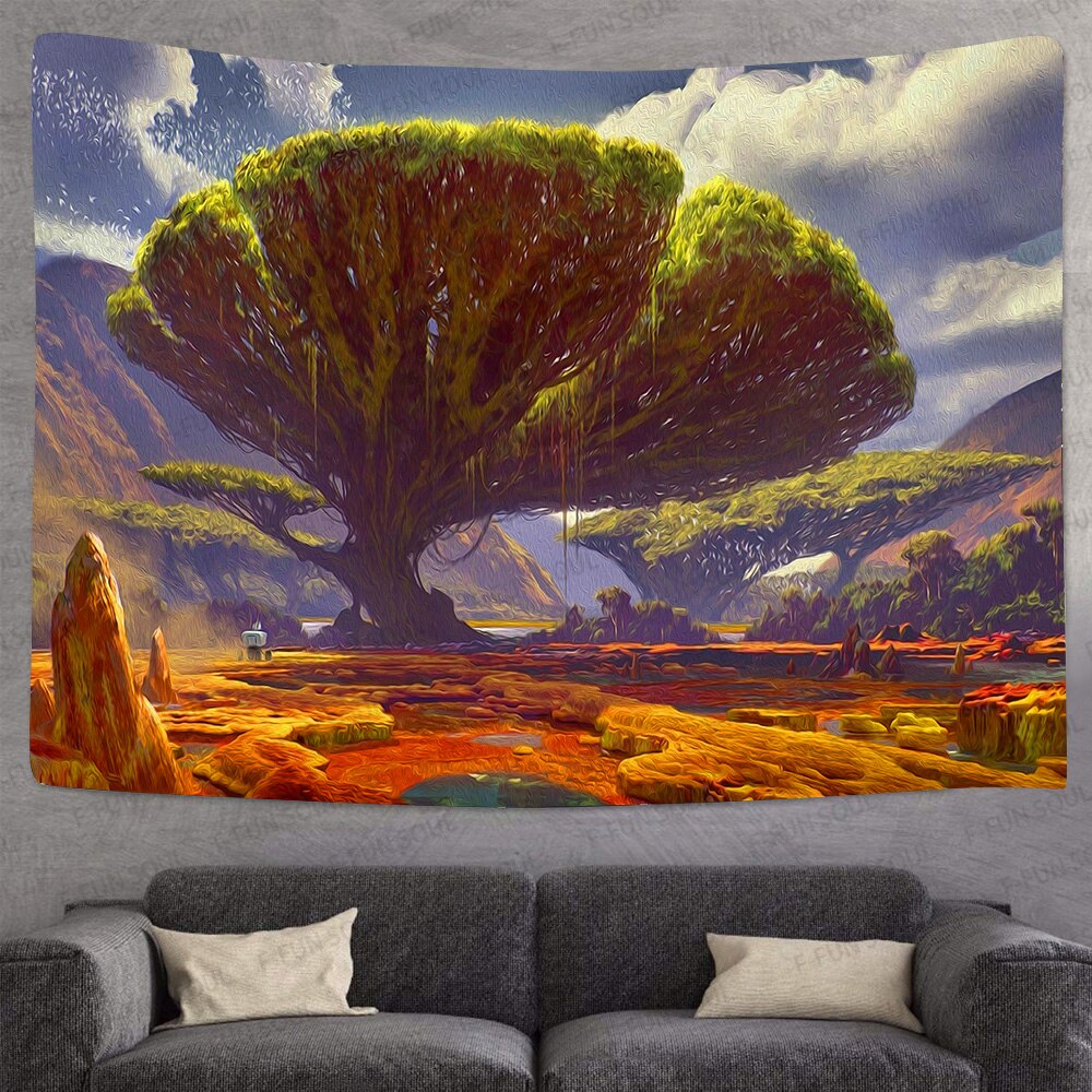 Simsant psykedelisk skovtræ tapestry livets træ kunsthængende gobeliner til stue hjem sovesal indretning: 2 tgtzyfs 404