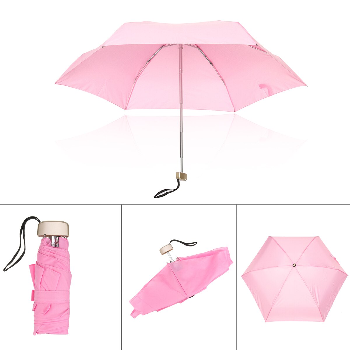 Rosa minificka paraplyer små barn barn 5 hopfällbara paraply regn vindtätt anti-uv paraply för kvinnor barn barn parasoll: Rosa