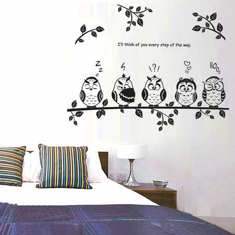 Cartoon uilen op boom muurstickers voor kinderkamer vinyl huisdecoratie muurschildering verwijderbare sticker takken dieren stickers op de muur