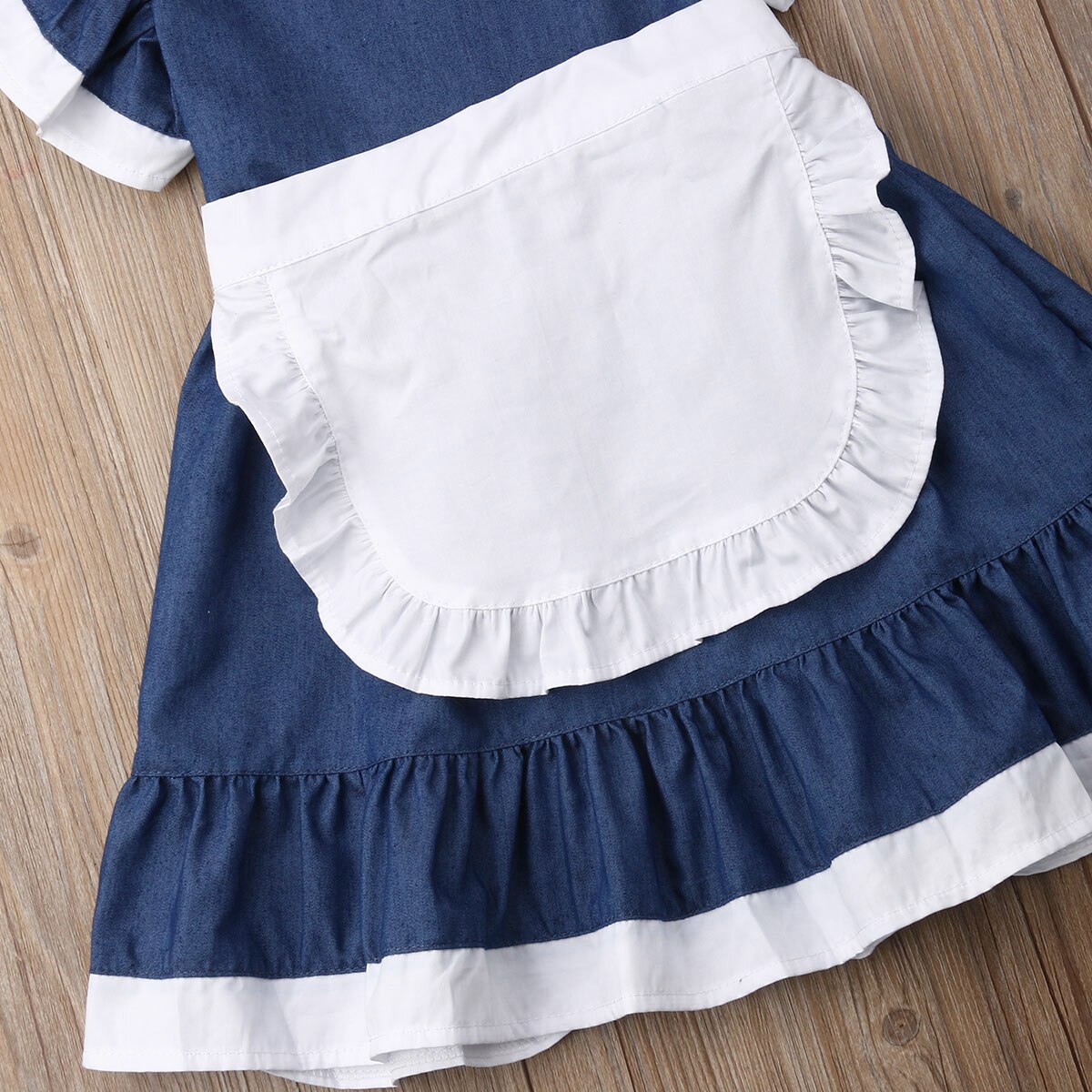 Retro Girl Kid Toddler Baby Princess Party Pageant Denim Tutu Dresses Photograph Vogue Sweet Fly Sleeve Denim Lace Dress