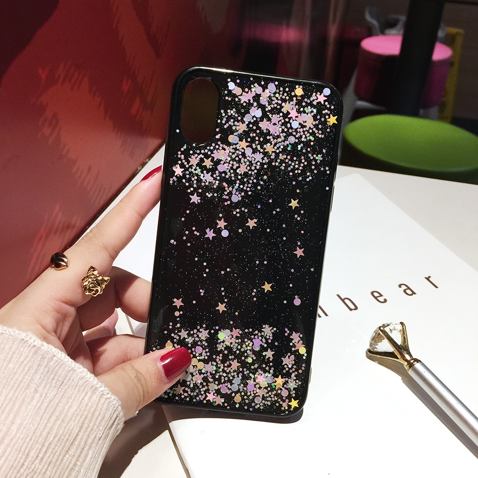 Qianliyao Simple Transparent Bling Glitter Stars Circle Soft Cover For Samsung S11 S10 S9 S8 plus S7edge Note 8 9 10 pro Case