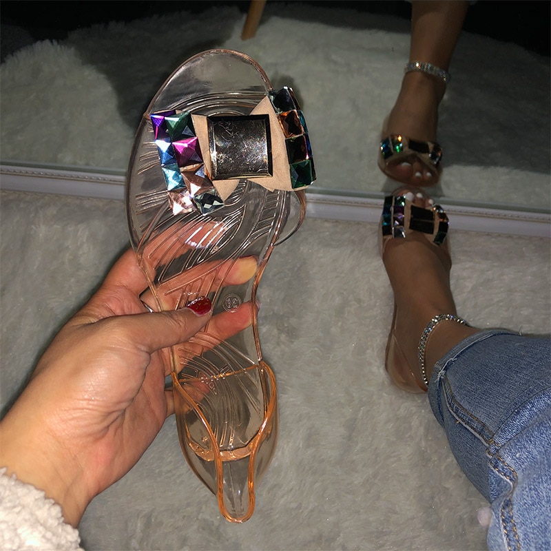 Vrouwen Transparant Sandalen Kleur Crystal Bowtie Flats Bohemen Peep Teen Schoenen Vrouwelijke Zomer Slip-On Strand Casual Schoenen dames