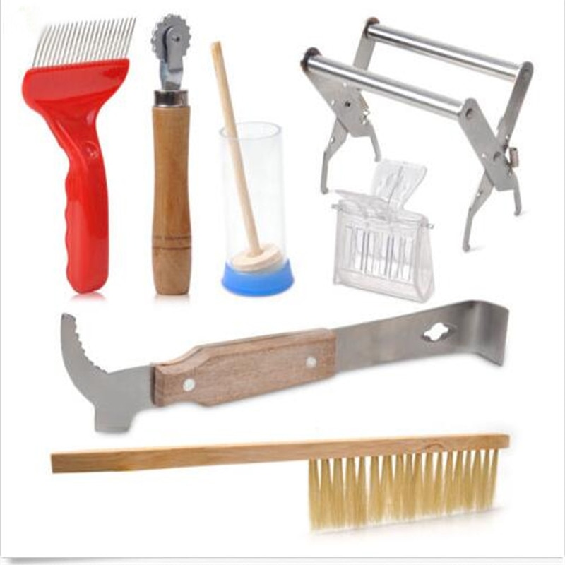 7PCS/SET Practical Beekeeping Equipment Kits Beekeeping Hive tool / Queen Catcher / Bee brush/ Frame grips/Wood Gear Wire Em