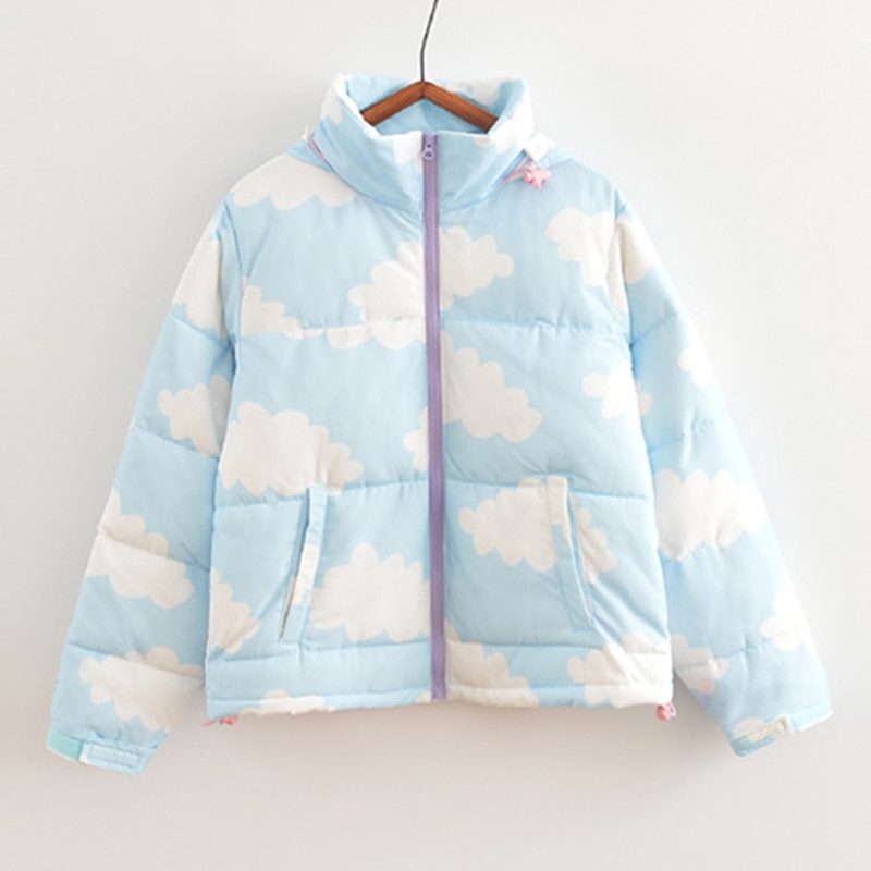 Mignon doux femmes vestes d'hiver à capuche coton rembourré manteaux manteaux épaissir vêtements d'extérieur nuage imprimer Parkas manteau