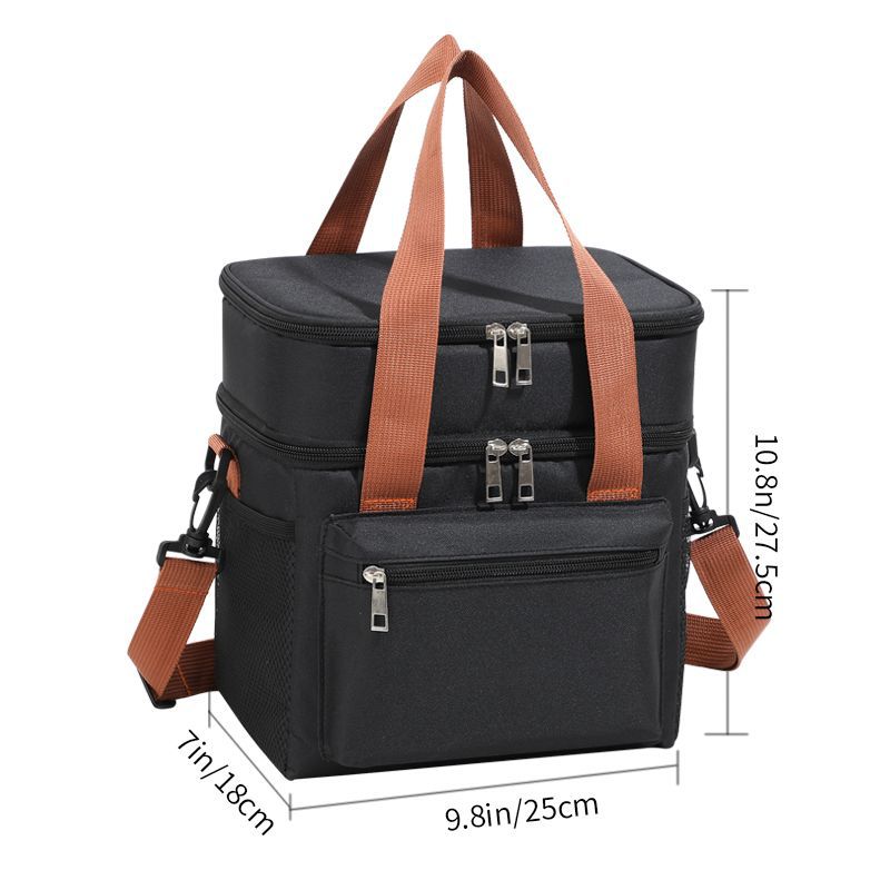 Multifunctional Double Layers Tote Cooler Lunch Bags for Women Men Large Capacity Travel Picnic Lunch Box with Shoulder Strap: Beige