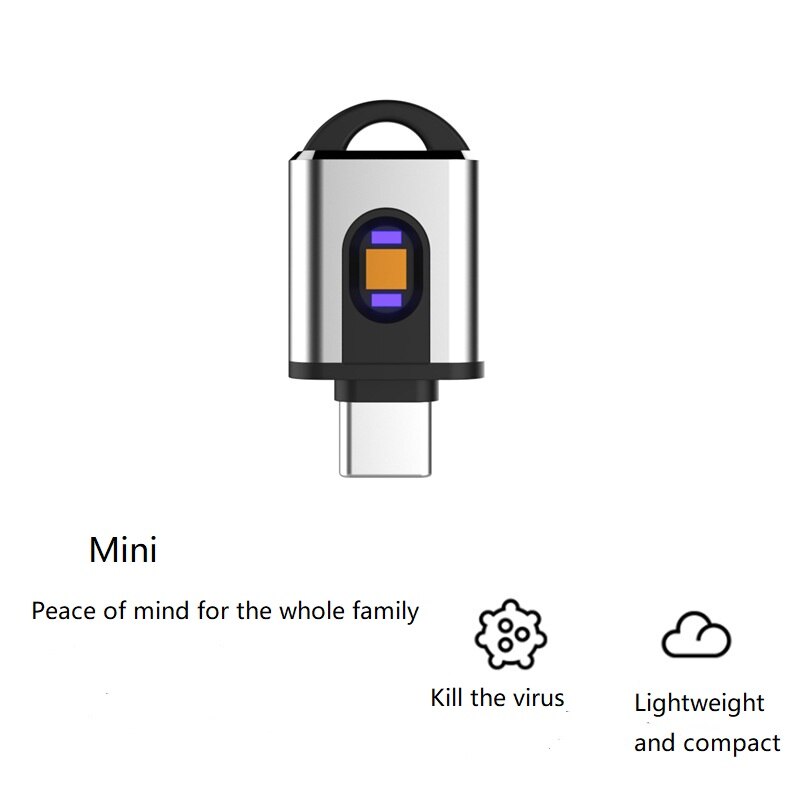 Usb Draagbare Persoonlijke Reizen Uvc Led Kiemdodende Lamp Mobiele Telefoon Usb Interface Plug Voeding Handheld Kiemdodende Mini Lamp: Zwart