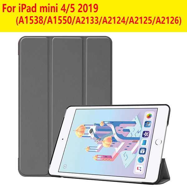 Cover Case for iPad Mini 1 2 3 PU Leather Silicone tablet case for iPad Mini 4 5 Tri-fold Stand Sleep Smart Cover Case: IPAD MINI 4 5  grey