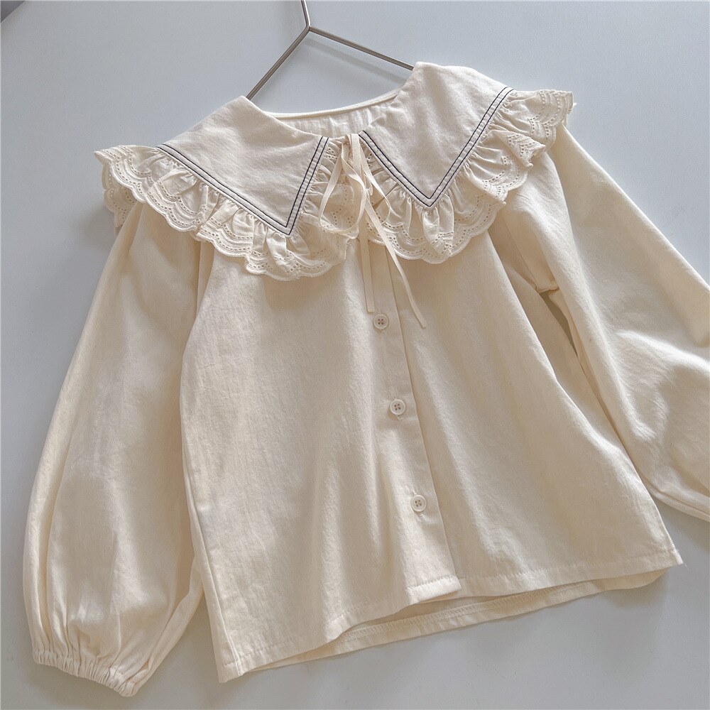 Camisa de encaje para niña 9900B, ropa para niño, blusa con letras bordadas para niña, blusa con cuello de retales de encaje, Tops 2022