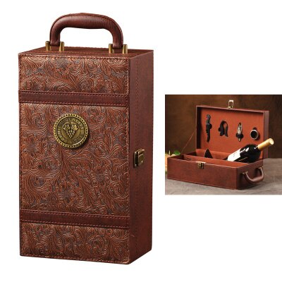 PU Leer hoogwaardige Wijn Dubbele Box 750 ml 2 Flessen Pakket Leer Wijn Geschenkdoos Effen Top- grade Commerciële Verpakking: 8