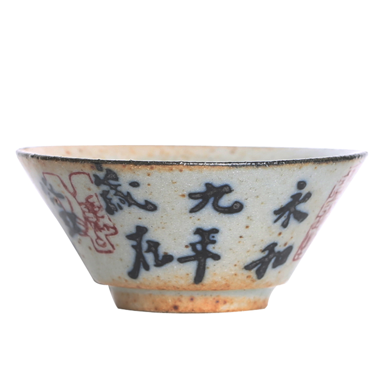 6 Stks/partij Chinese Oude Kalligrafie Aardewerk Bekers Kung Fu Thee Cup Hoed Wijn Cup Set Theewaar Thee Kom Ceremonie Antieke theekopje