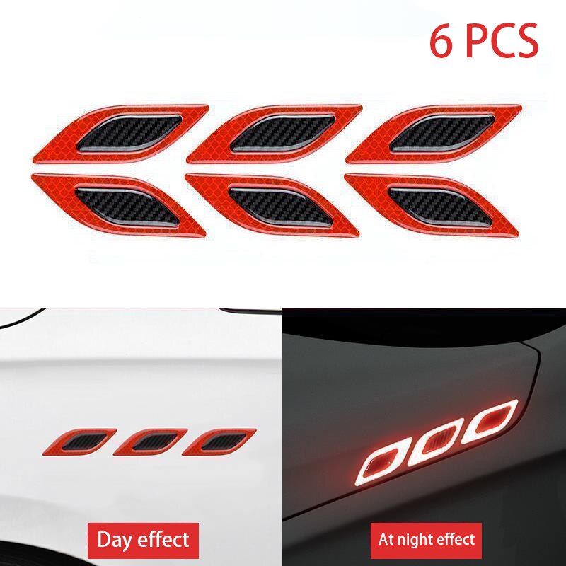 Carbon Fibers Car Sticker Reflective Anti-scratch Safety Mark Warning Stickers Auto 6pcs/set: Red Black