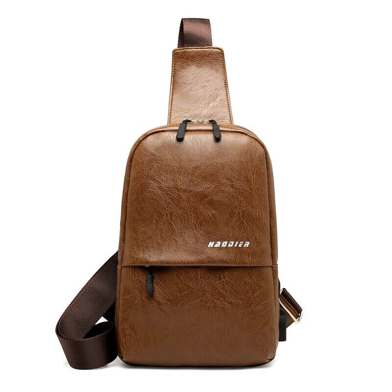 Heren schoudertas sling borsttas canvas usb-oplaadbaar buitensport anti-diefstal borst crossbody handtas: Lichtbruin