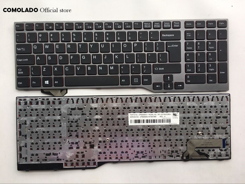 Us-international laptop tangentbord för fujistu  e754 lifebook  e557 e753 e756 e554 e556 cp670825-03 med grå ram us layout